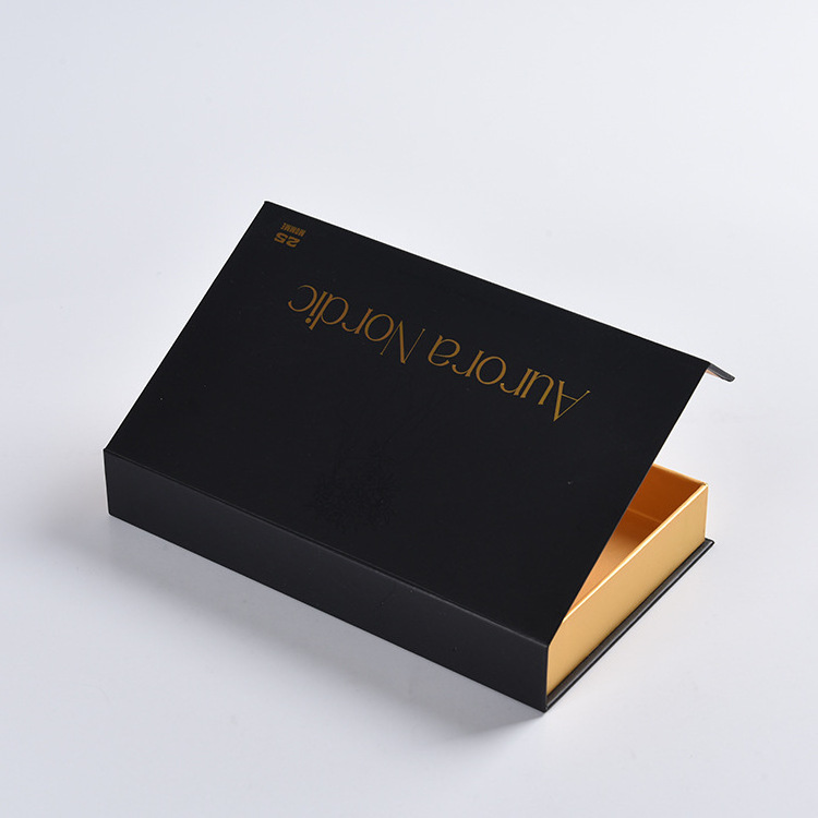 Luxury Custom Black Magnetic Gift Box with Gold Stamping And Gold Lining with  Magnetic Lid