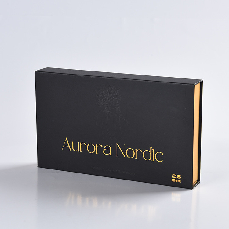 Luxury Custom Black Magnetic Gift Box with Gold Stamping And Gold Lining with  Magnetic Lid