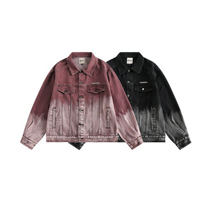 Trendy plum red denim jacket.men's and women's American retro design. couple jacket