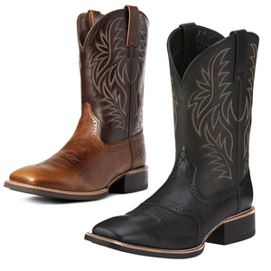 High barrel embroidery with retro carved patterns and wide toe Western denim boots in large size