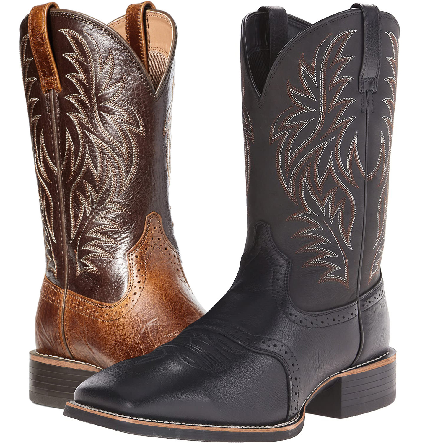 High barrel embroidery with retro carved patterns and wide toe Western denim boots in large size