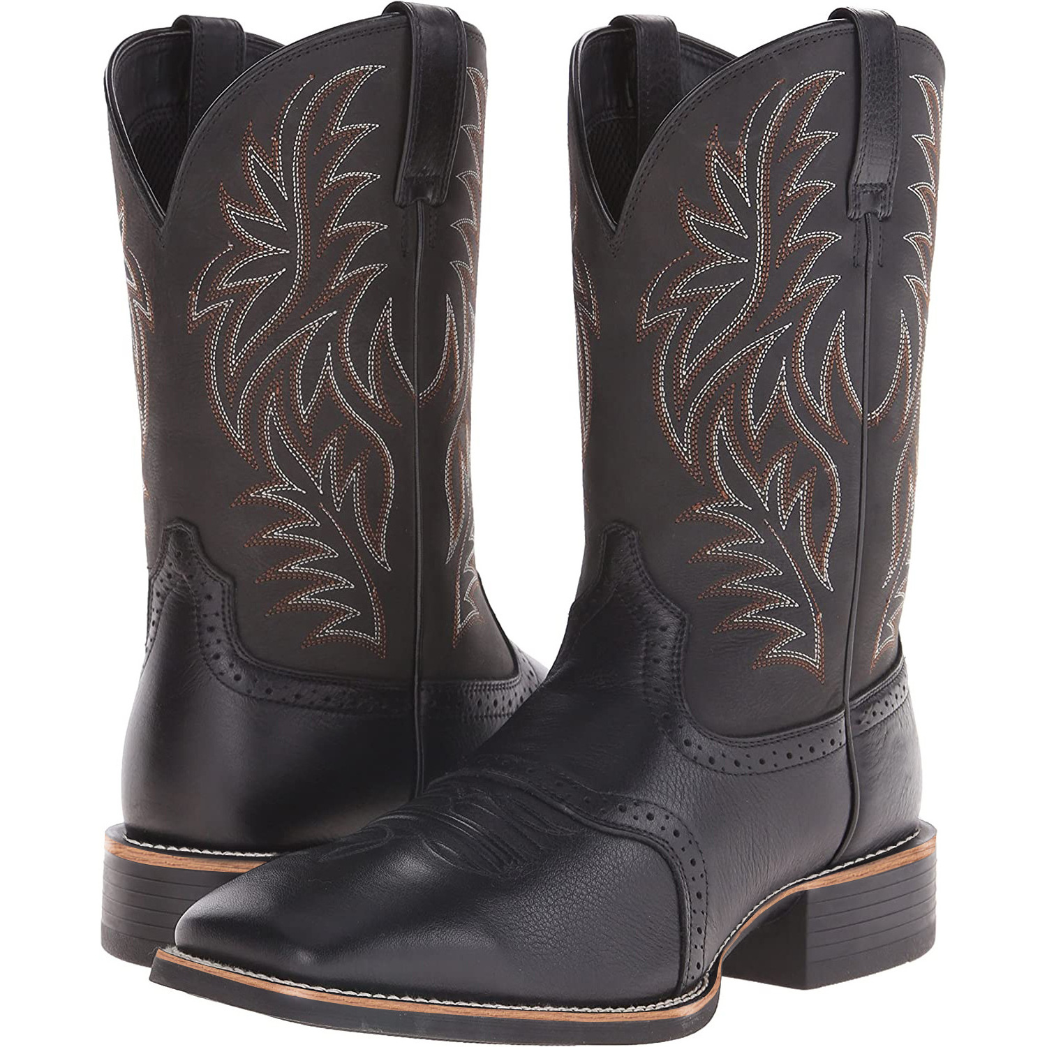 High barrel embroidery with retro carved patterns and wide toe Western denim boots in large size