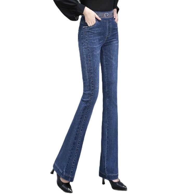 New spring and autumn women's trousers flared trousers elastic jeans women's high-waisted micro-flare slim trousers