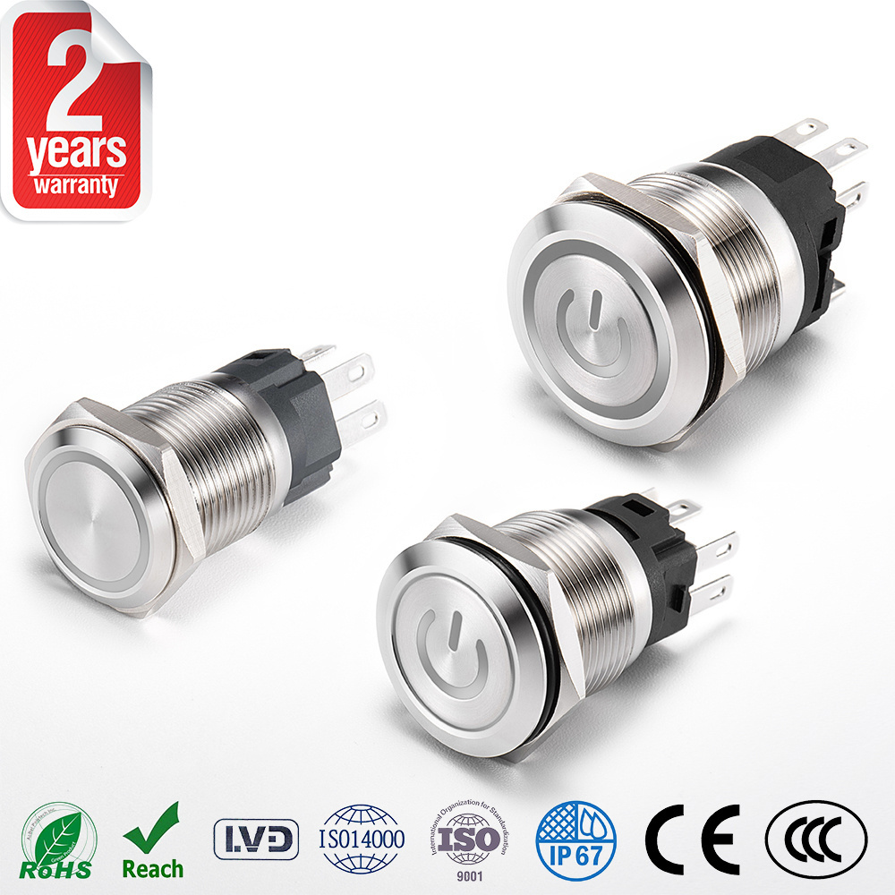 2A 12V 24V 16mm Piezo Switch IP68 Momentary Capacitive Touch Switch Waterproof LED Illuminated Push Button Switch