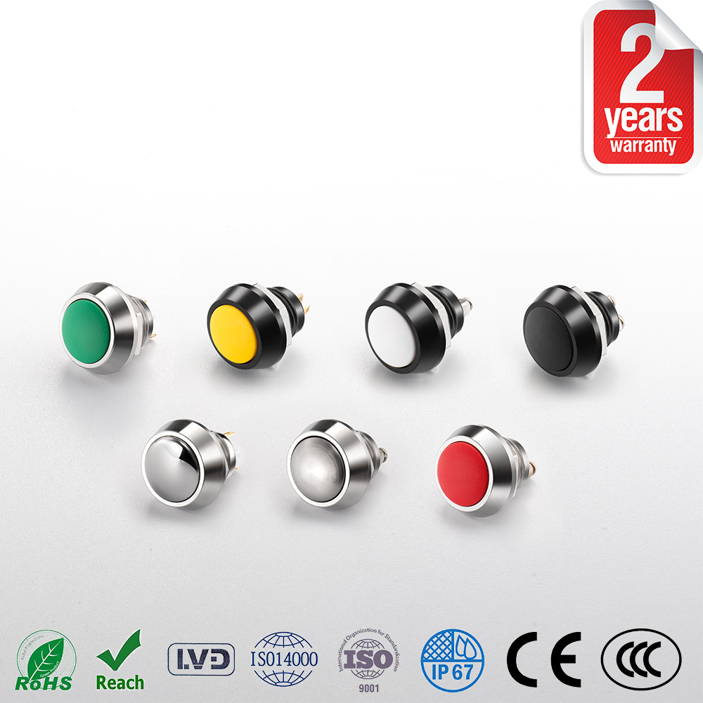 Waterproof DC LED Flat Dome Door Touch Momentary Push Button Power Switch 12mm 16mm 19mm 22mm 25mm 12V Pushbutton Switch CN;ZHE