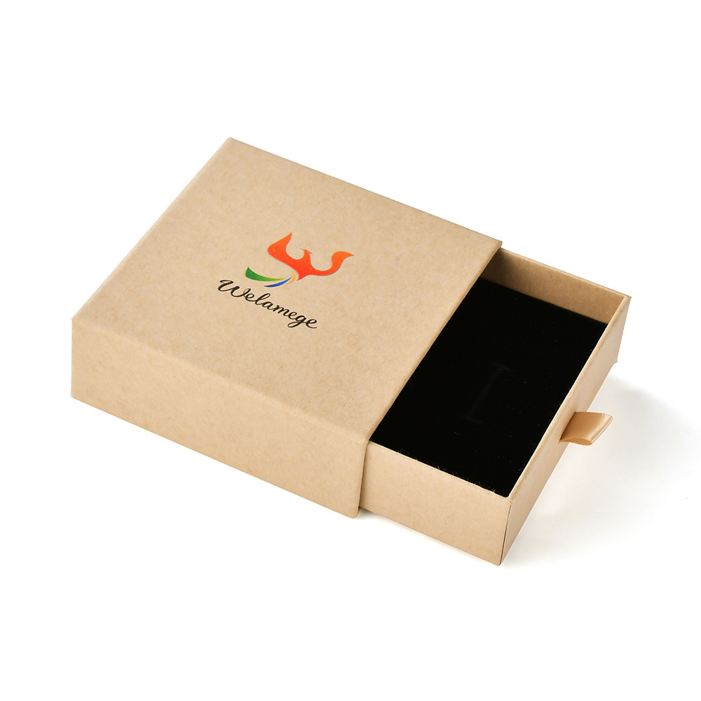 B01 Brown Paper Jewelry Box Kraft Packing And Bag Carton Eco Friendly Drawer Box Packaging Custom Logo Gift