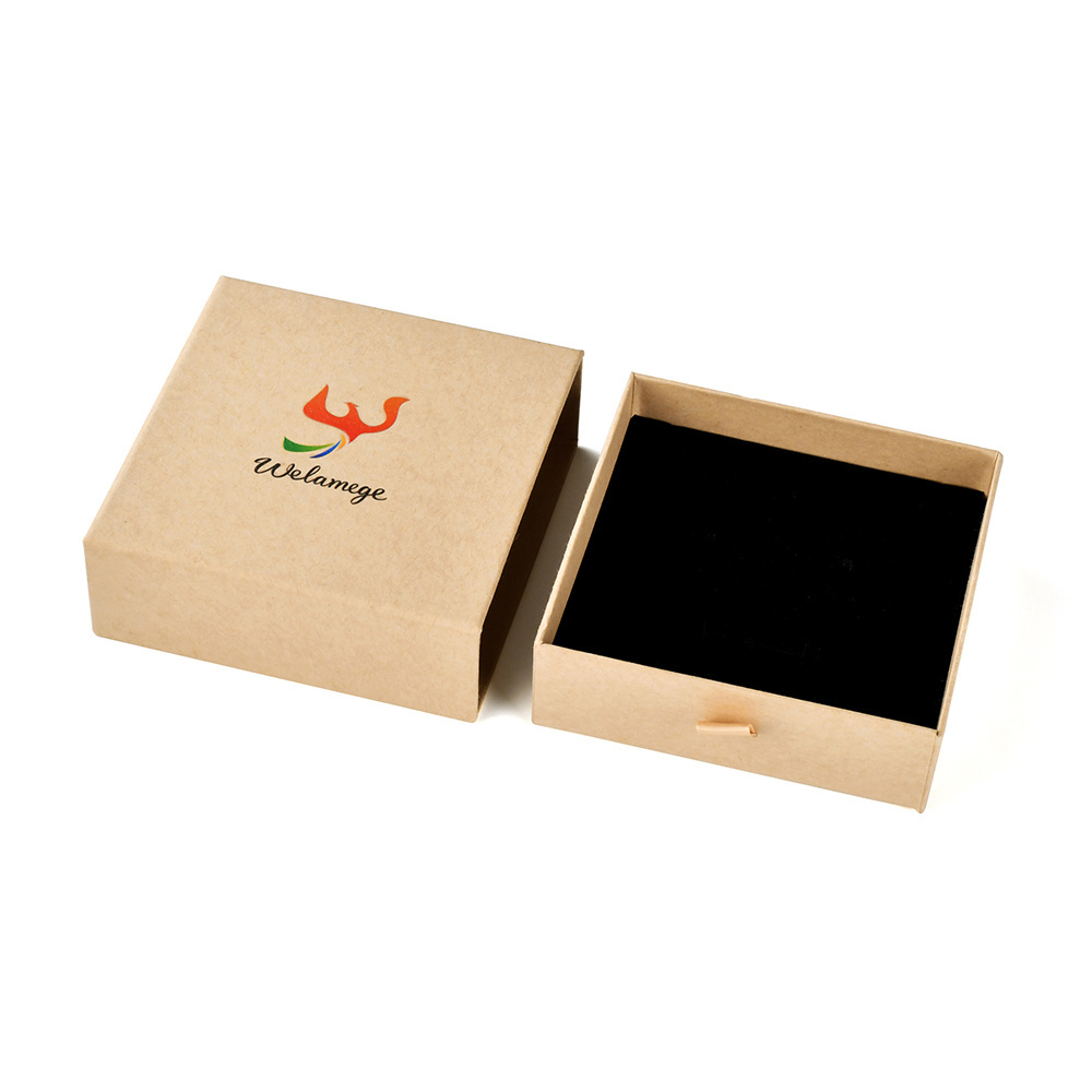 B01 Brown Paper Jewelry Box Kraft Packing And Bag Carton Eco Friendly Drawer Box Packaging Custom Logo Gift