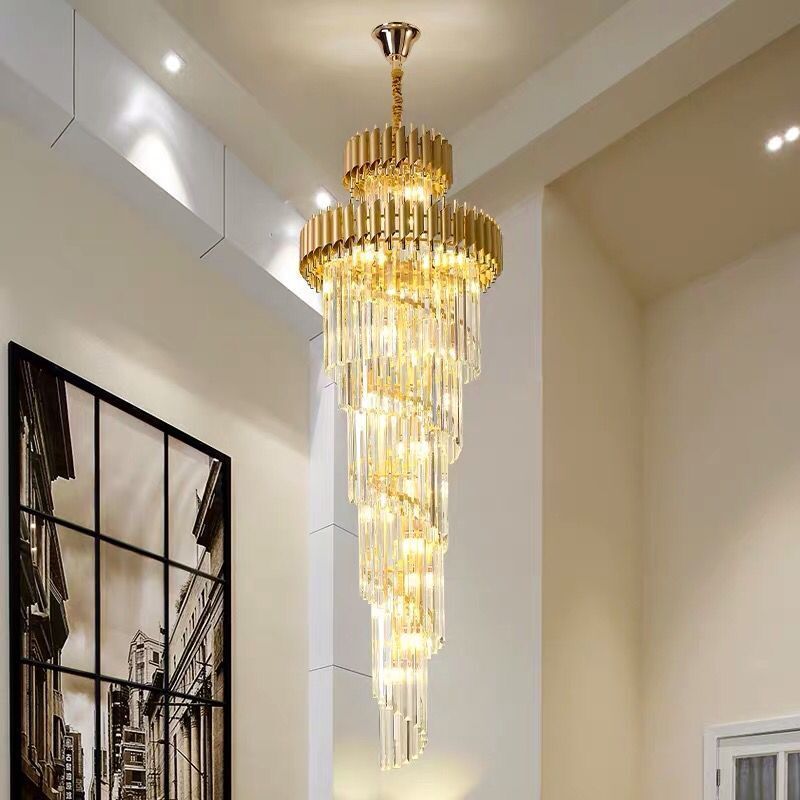 Smoke Gray Crystal Chandelier Deluxe Living Room Lamp Hotel Duplex Building Decorative Stair Long Chandelier