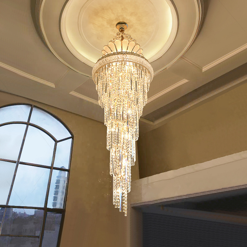 Spiral Design Large Crystal Chandelier Gold Chrome Hall Chandeliers Long Staircase Light Fixtures , Luxury Crystal Lighting