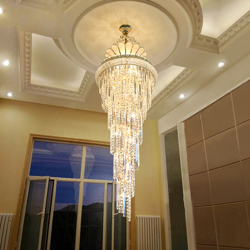 Spiral Design Large Crystal Chandelier Gold Chrome Hall Chandeliers Long Staircase Light Fixtures , Luxury Crystal Lighting