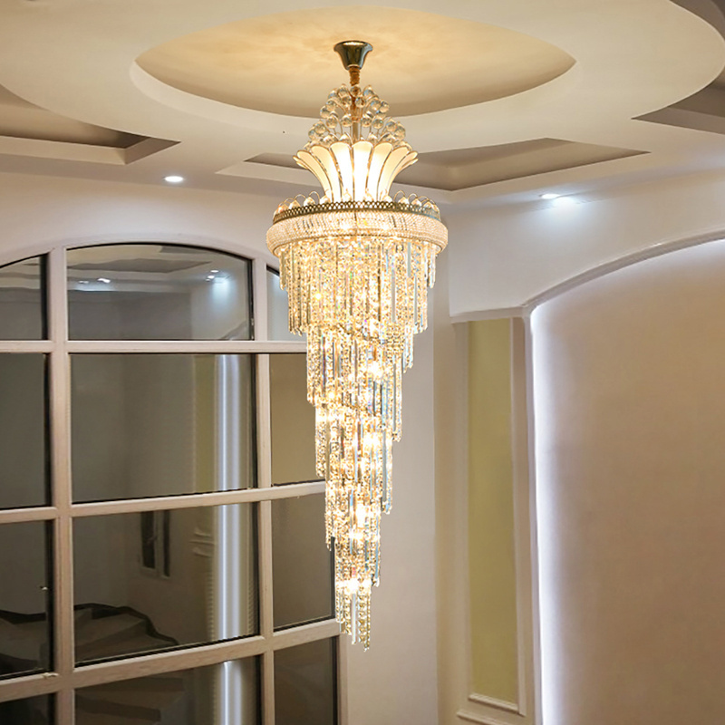 Spiral Design Large Crystal Chandelier Gold Chrome Hall Chandeliers Long Staircase Light Fixtures , Luxury Crystal Lighting