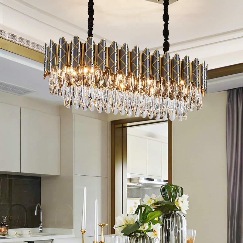 New Modern Crystal Gloden Rectangle Round Chandeliers For Dining Living Room Bedroom Room Indoor Light Fixtures