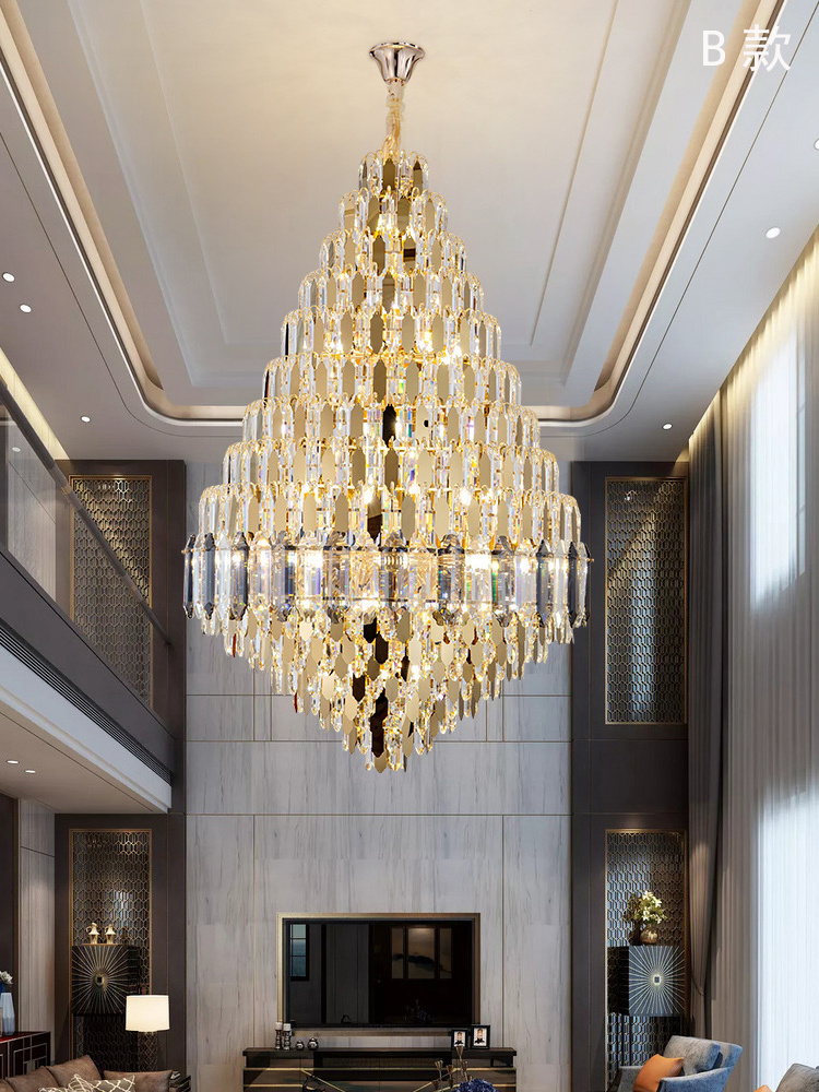 Modern Long Large Hall Chandeliers Lighting Luxury Living Room Crystal LED Pendant Lamp High Ceilings Fixture for Staircase