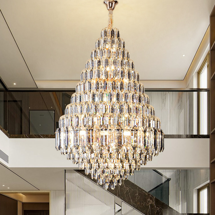 Modern Long Large Hall Chandeliers Lighting Luxury Living Room Crystal LED Pendant Lamp High Ceilings Fixture for Staircase