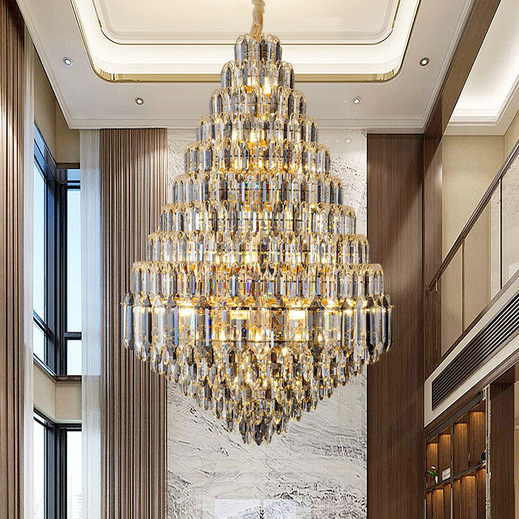 Modern Long Large Hall Chandeliers Lighting Luxury Living Room Crystal LED Pendant Lamp High Ceilings Fixture for Staircase