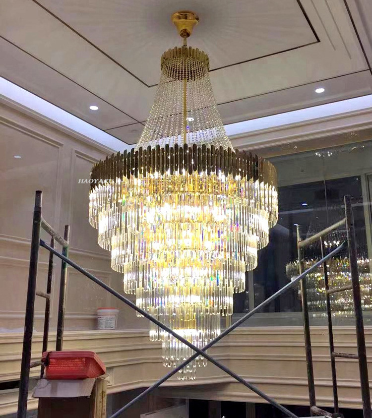 Living Room Pendant Light Gold Hotel Restaurant Decorative Modern Ceiling Hanging Lamp Elegant Round Crystal Luxury Chandelier