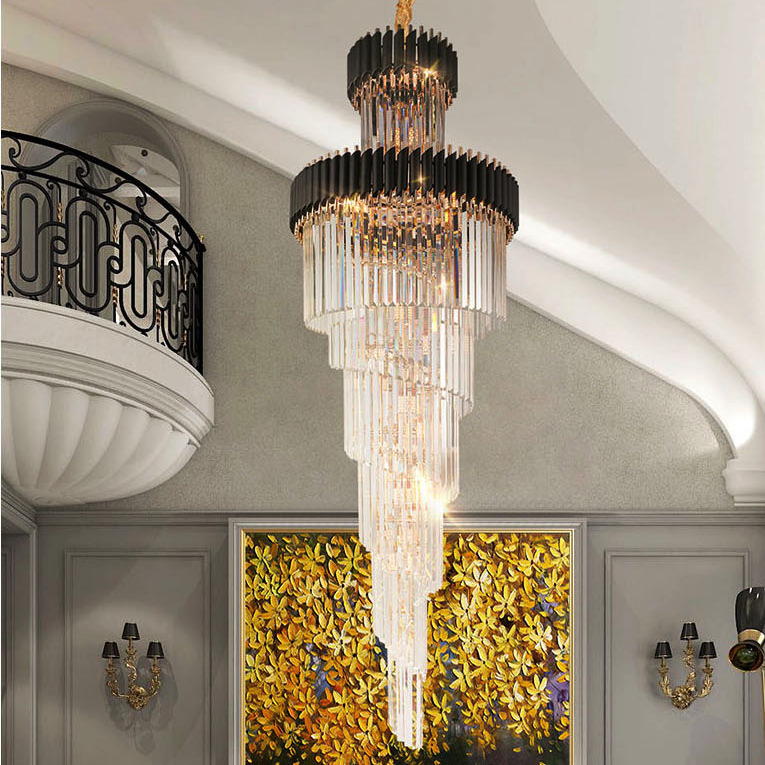 Modern crystal Stairway Pendant Lighting Led Hanging Lamps Residential Light Living Room Gold Lustre Suspension Light Fixture