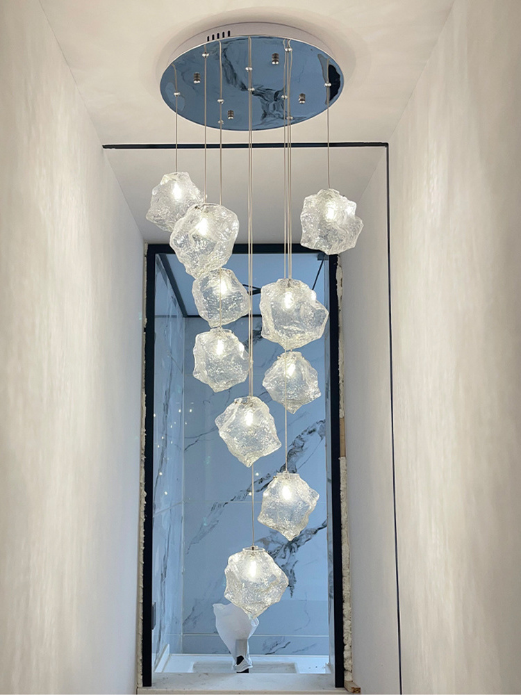 Simple Creative Glass Ice Cube Living Room Bedroom Chandelier Nordic Design Sense Light Luxury Study Stair Pendant light