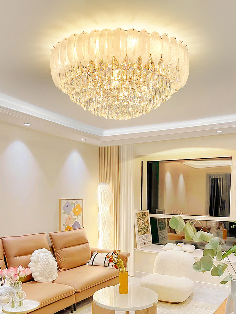 Feather Shape Golden Luxury Lamp Ceiling Lighting Wedding Decor Bedroom Hotel Lamp Corridor Staircase High Ceiling