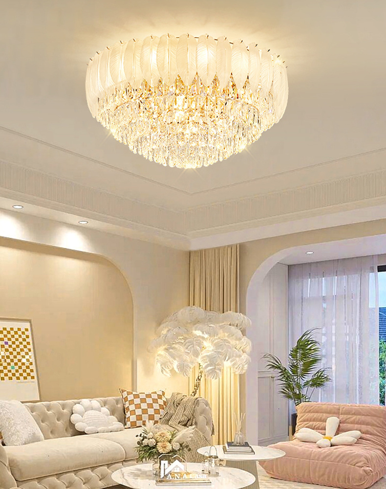 Feather Shape Golden Luxury Lamp Ceiling Lighting Wedding Decor Bedroom Hotel Lamp Corridor Staircase High Ceiling