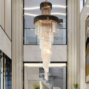 Smoke Gray Crystal Chandelier Deluxe Living Room Lamp Hotel Duplex Building Decorative Stair Long Chandelier