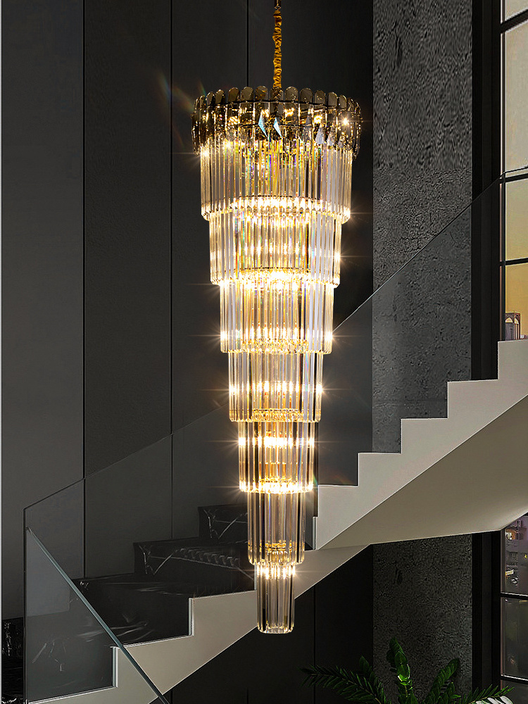 Langju Modern Crystal Chandelier For Staircase Luxury Living Room Decor Led Cristal Lamp Large Design Hall Lobby Light Fixture