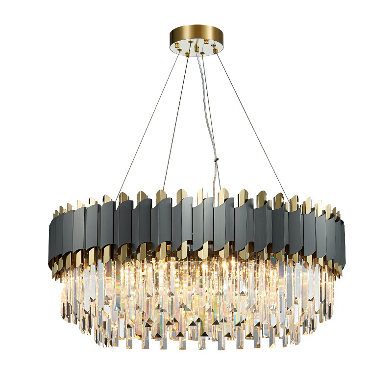 LED Art Deco Black Golden Stainless Steel Crystal Chandelier Hanging Lamp Lighting Lustre Pendant Lighting Fixture For Foyer