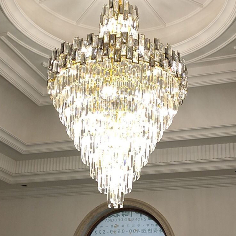 Led Chandeliers Villa Hall Living Room Loft Staircase Lighting Long Crystal Hanging Lamp Art Deco Gold/Silver Kitchen Chandelier