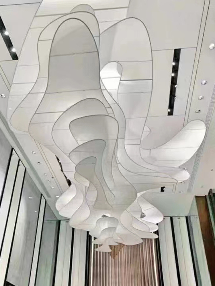 Modern White Shaped Cloud Assemblage Designer Custom Engineered Light Fixtures In Public Areas Of The Museum