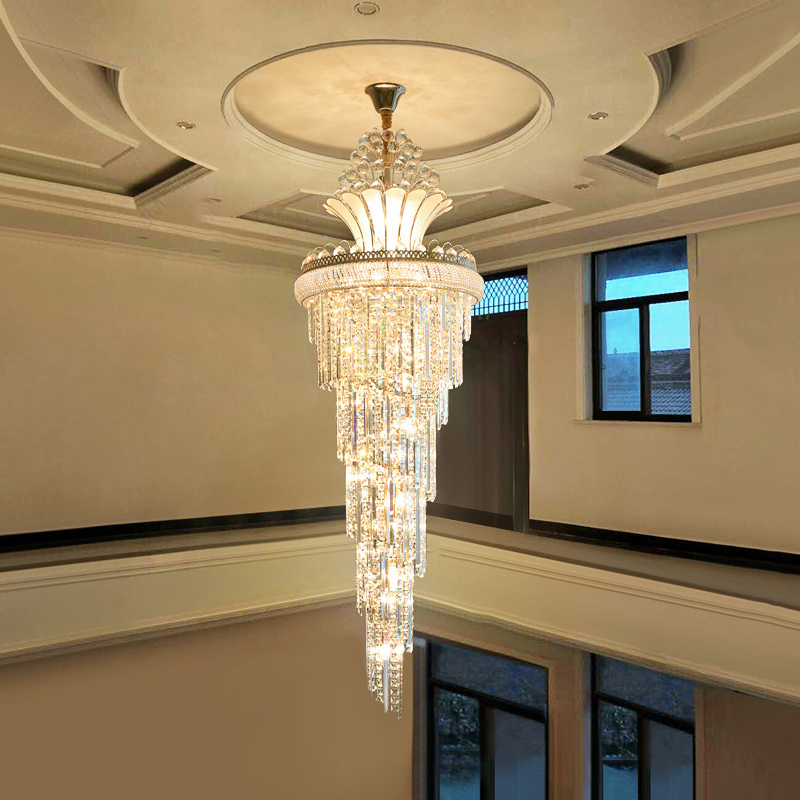 European Design Big Crystal Chandelier Gold Wedding Chandeliers Long Staircase Modern Led Light  , Luxury Crystal Lighting