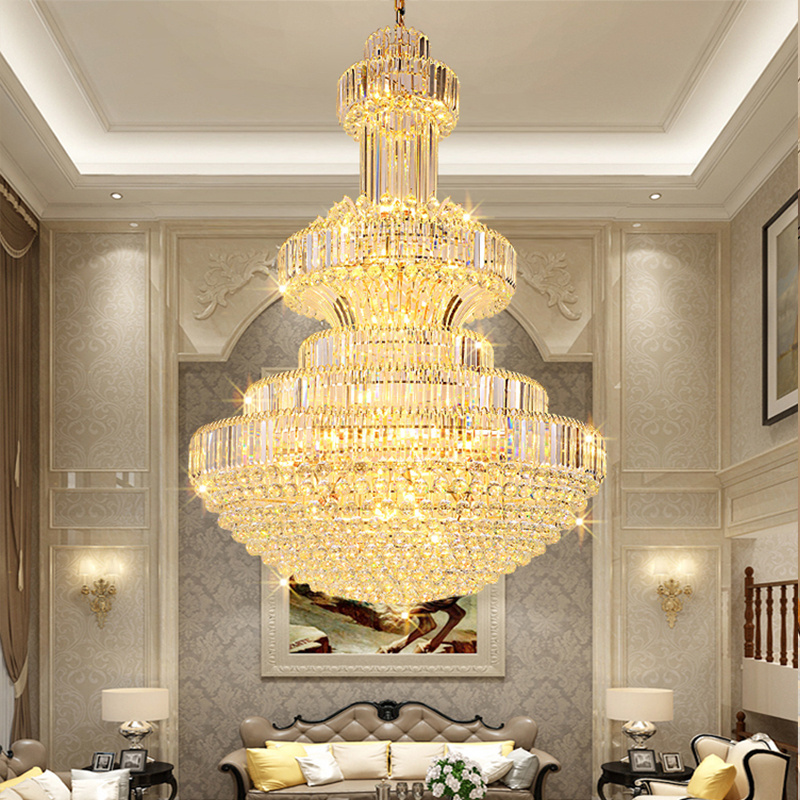 Modern Creative Clear Crystal Hanging  Luxury Hotel Home Stepless Living Room Customizable Big Led Chandelier Lamp