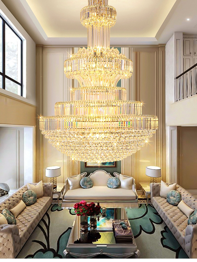 Modern Creative Clear Crystal Hanging  Luxury Hotel Home Stepless Living Room Customizable Big Led Chandelier Lamp