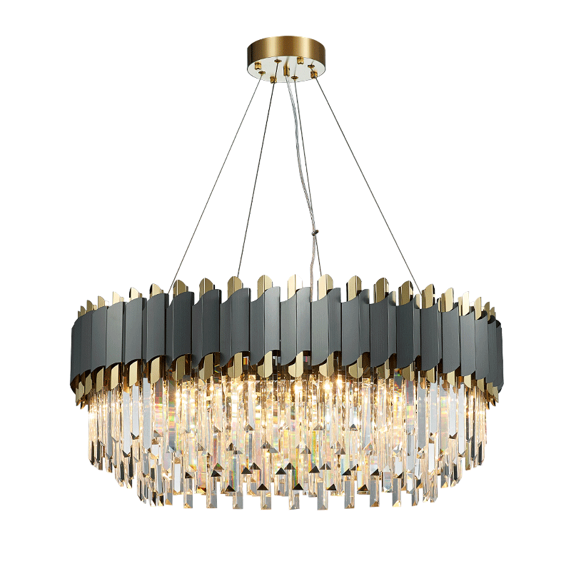 LED Art Deco Black Golden Stainless Steel Crystal Chandelier Hanging Lamp Lighting Lustre Pendant Lighting Fixture For Foyer