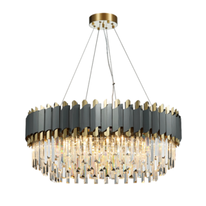 LED Art Deco Black Golden Stainless Steel Crystal Chandelier Hanging Lamp Lighting Lustre Pendant Lighting Fixture For Foyer