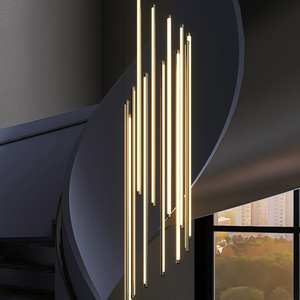 Black Chandelier Duplex Building High-Rise Empty Long Tube Chandelier Living Room Hanging Light Long Chandeliers For Staircases