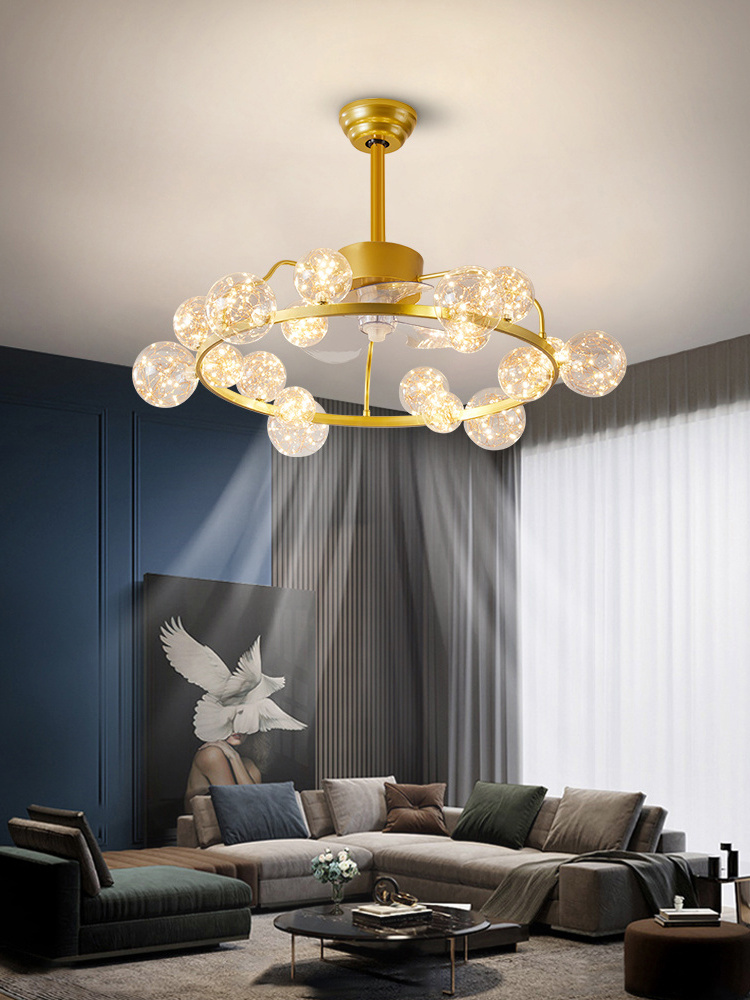 Modern Designer Ceiling Fan Light Master Bedroom Children's Room Romantic And Beautiful Starry Ceiling Fan Light