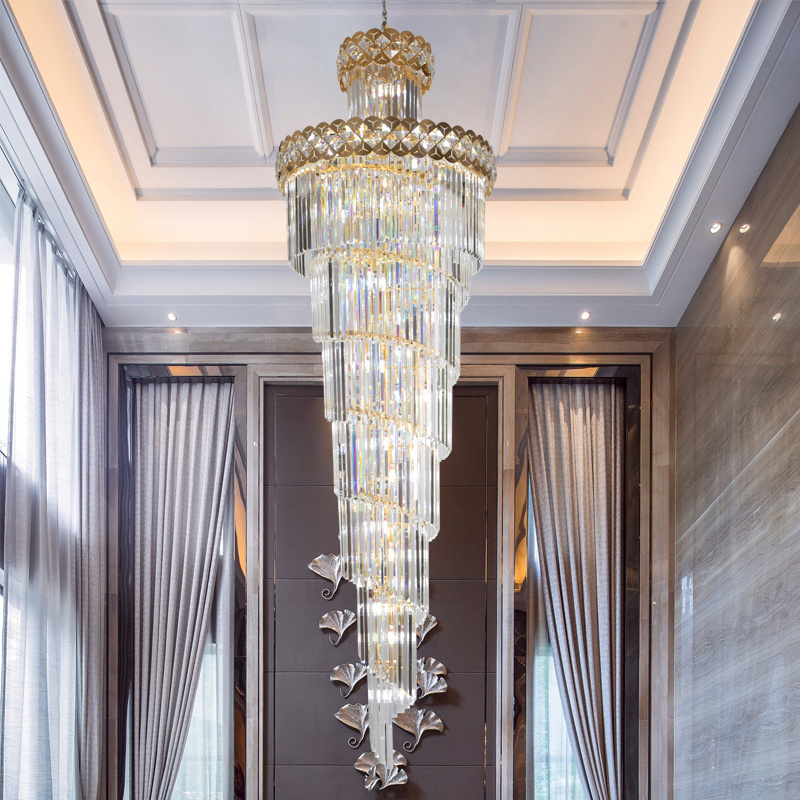 Modern Crystal Chandelier For Staircase Long Villa Hanging Light Fixture Large Home Decor Gold Stainless Steel Led Cristal Lamp