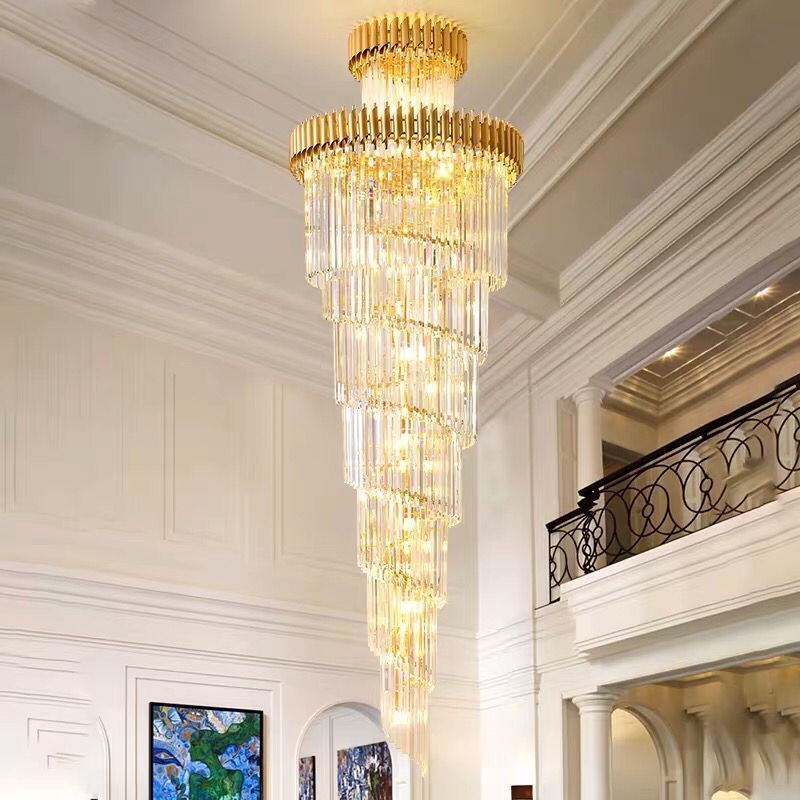 Smoke Gray Crystal Chandelier Deluxe Living Room Lamp Hotel Duplex Building Decorative Stair Long Chandelier