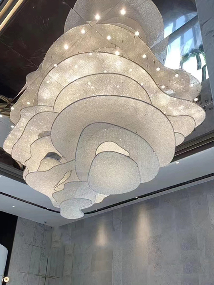 Modern White Shaped Cloud Assemblage Designer Custom Engineered Light Fixtures In Public Areas Of The Museum