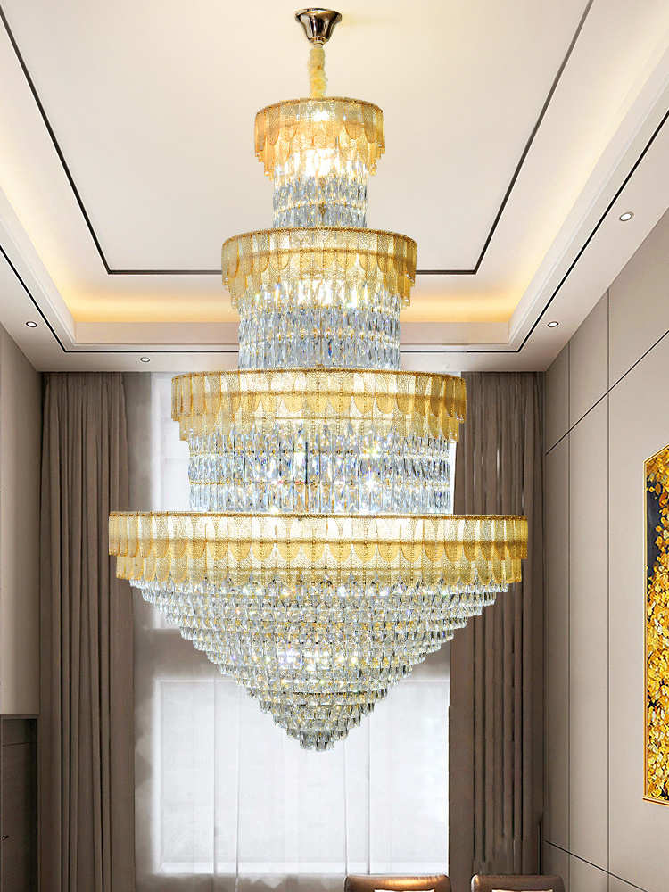 Modern Luxury Penthouse Crystal Chandelier Light Villa Lift Empty Living Room Building Middle Floor Hall Lift High Lamps