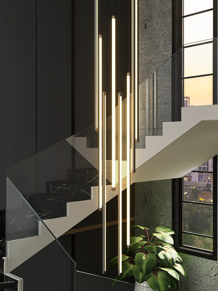 Black Chandelier Duplex Building High-Rise Empty Long Tube Chandelier Living Room Hanging Light Long Chandeliers For Staircases