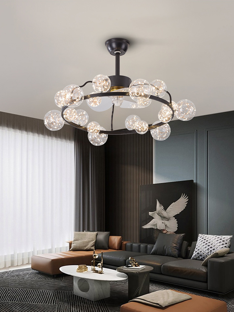 Modern Designer Ceiling Fan Light Master Bedroom Children's Room Romantic And Beautiful Starry Ceiling Fan Light