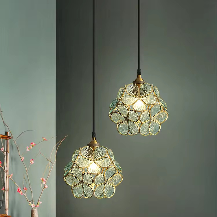 Bronze Vintage Flower Bedroom Bedside Chandelier Light Luxury Glass Entryway Dining Room Pendant Light