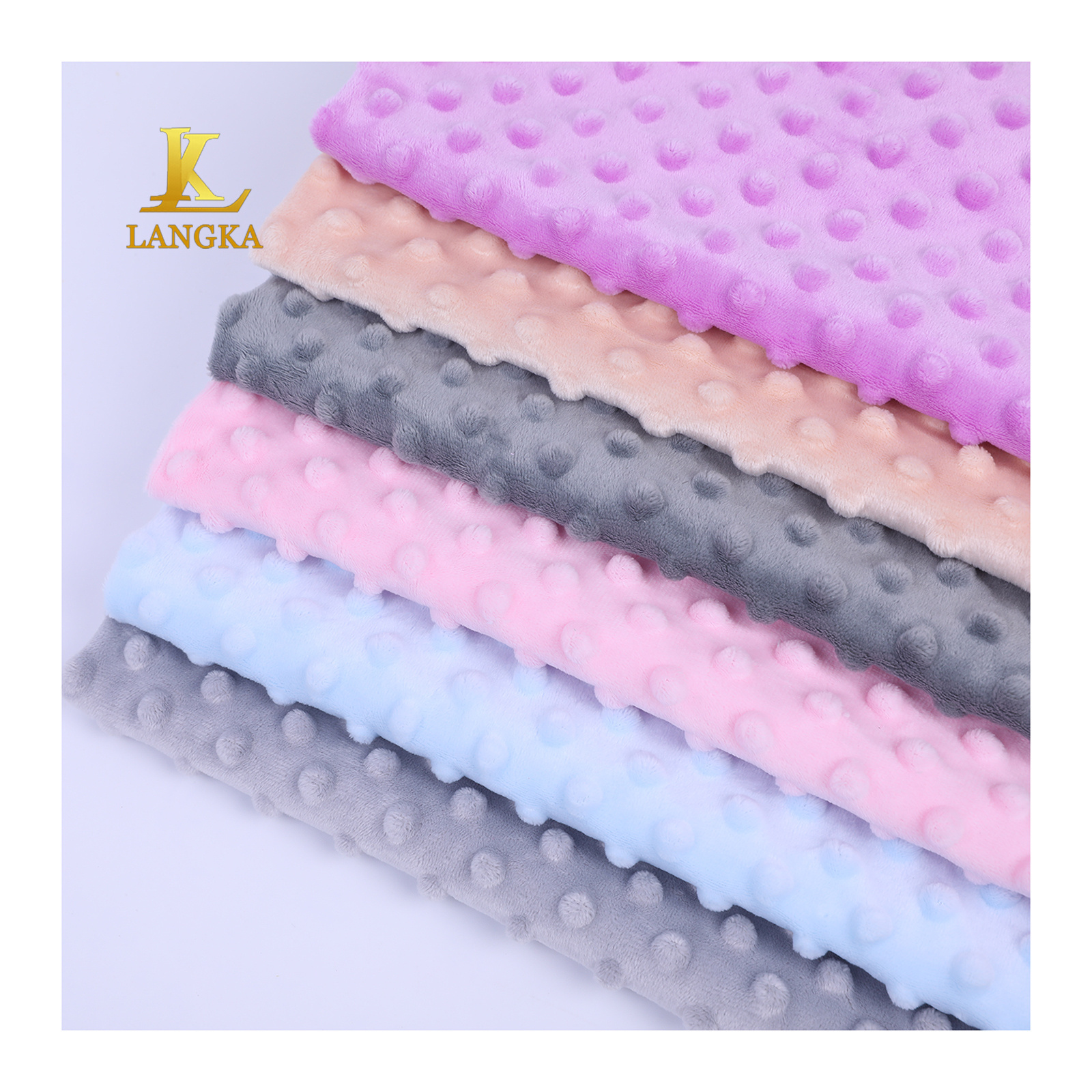 Langka recycled 100% polyester material cuddle minky dimple dot baby blanket super soft bubble plush fleece fabric