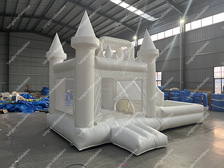 Party rental white bounce house with ball pit inflatable castle water slide pool