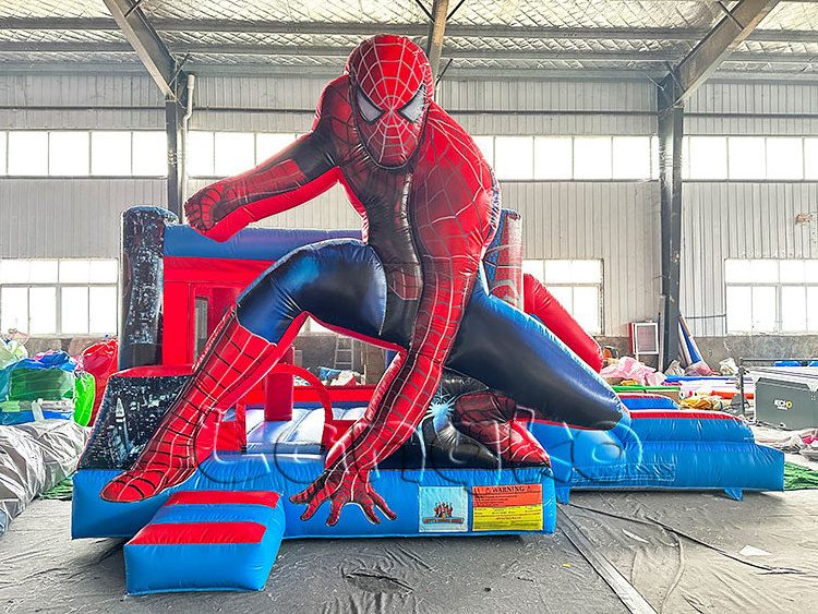 Commercial Fun Spiderman Inflatable Combo Superhero Theme Jumper Spider Man Castle Bounce House with water slide