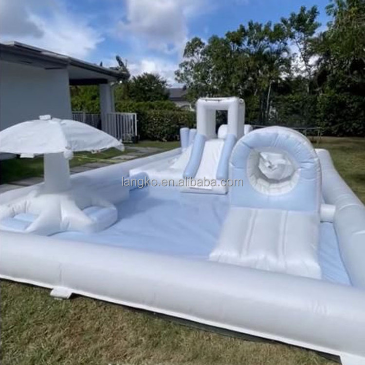 Customized commercial PVC white water pool inflatable bounce house combo playground for soft play party rental