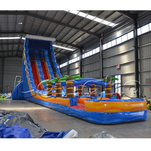 30ft giant inflatable water slides commercial grade Tropical palm tree double lane slide with water pool