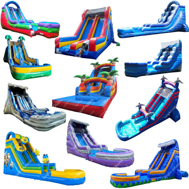 30ft giant inflatable water slides commercial grade Tropical palm tree double lane slide with water pool