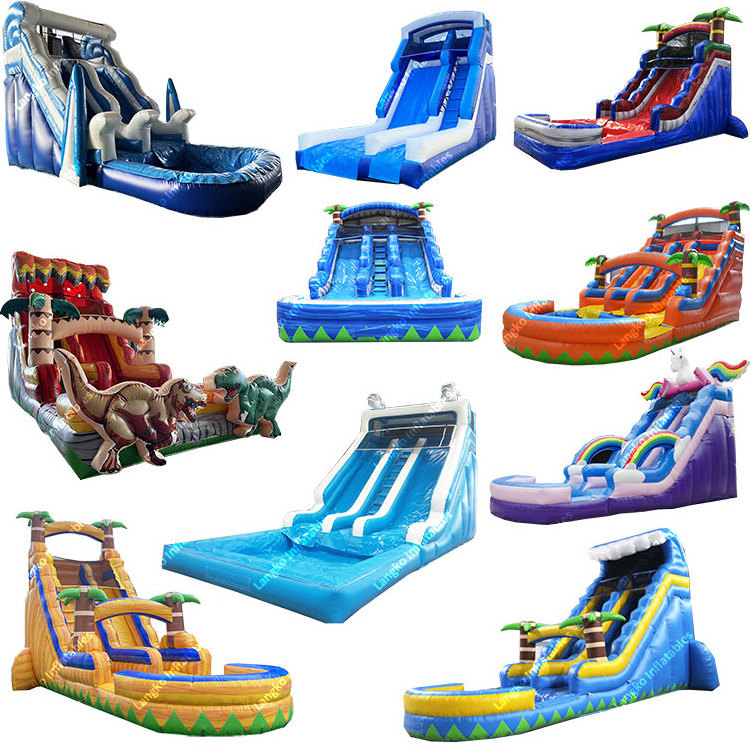 30ft giant inflatable water slides commercial grade Tropical palm tree double lane slide with water pool